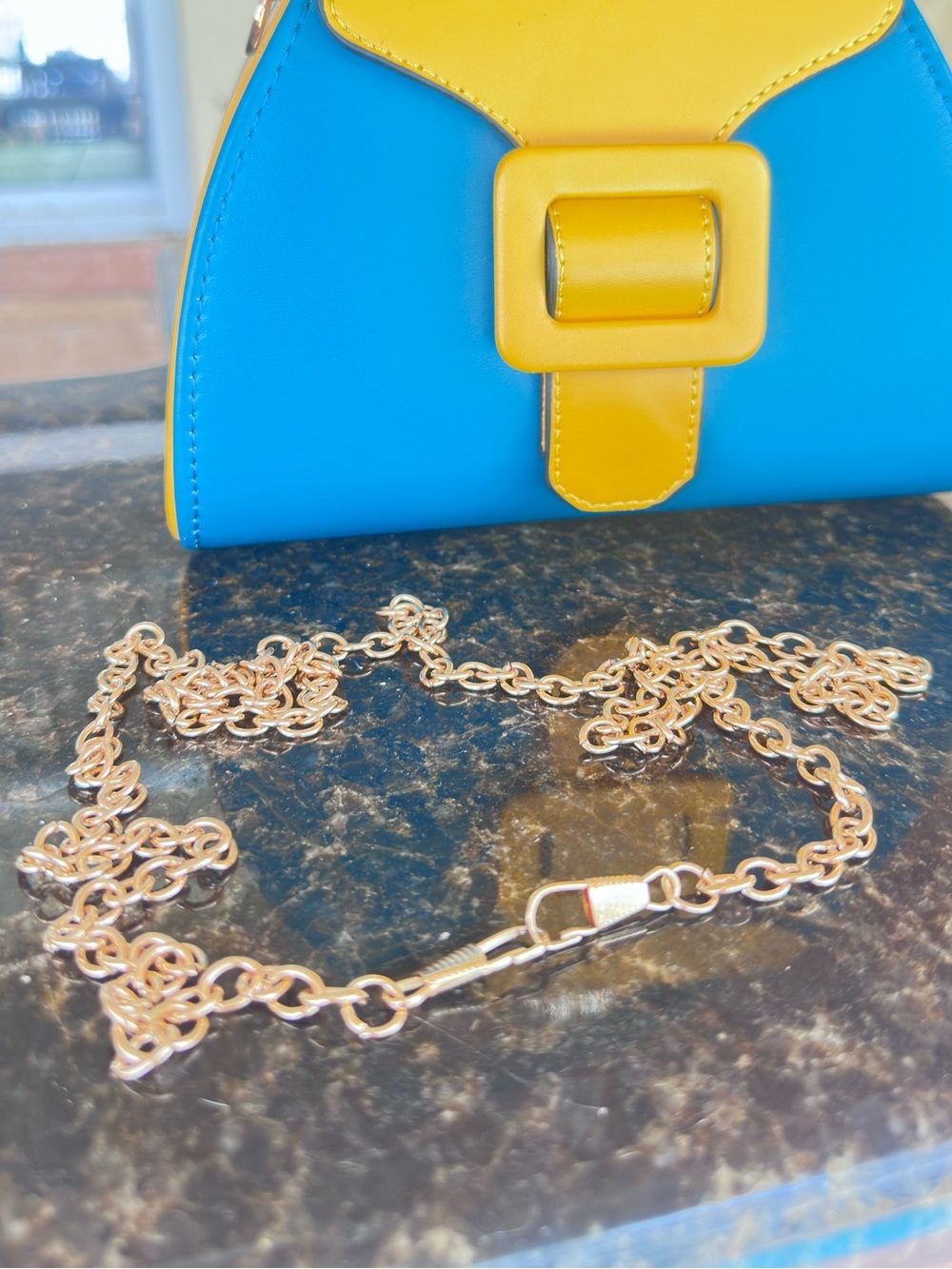 Accessorize Blue Yellow Top Handle Crossbody Bag Crystal Clasp - Picture 13 of 16
